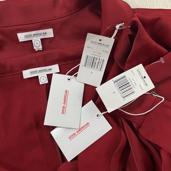 Good American Women's Size 7 / US 4X Red Satin Pajama Sleep Set Pants Top - Picture 11 of 13